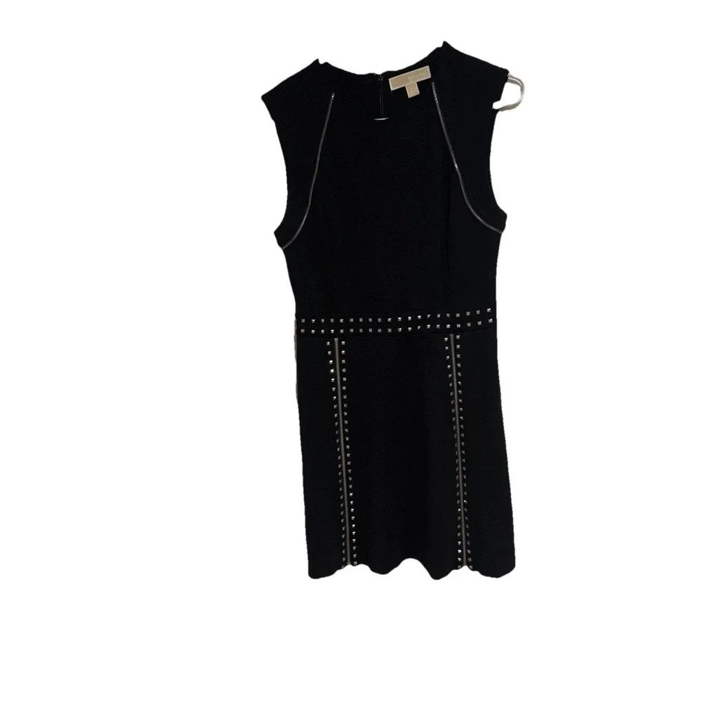 Michael Kors Womens Black Dress Medium Evening Work Studs Zippers‎ Sleeveless